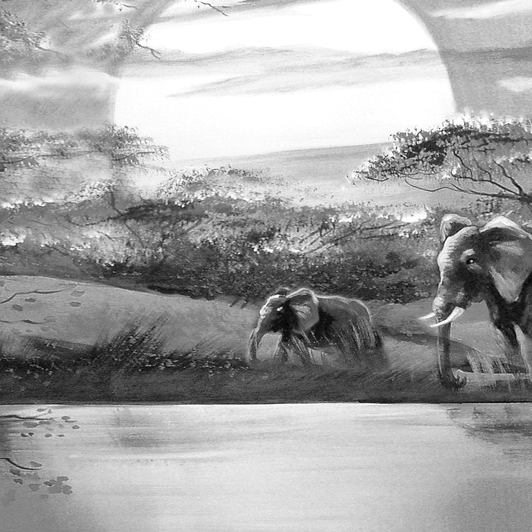 Runa Art Wandbilder Afrika Elefant 5 Teilig Bild auf Vlies Leinwand Deko Wohnzimmer Schlafzimmer Gra