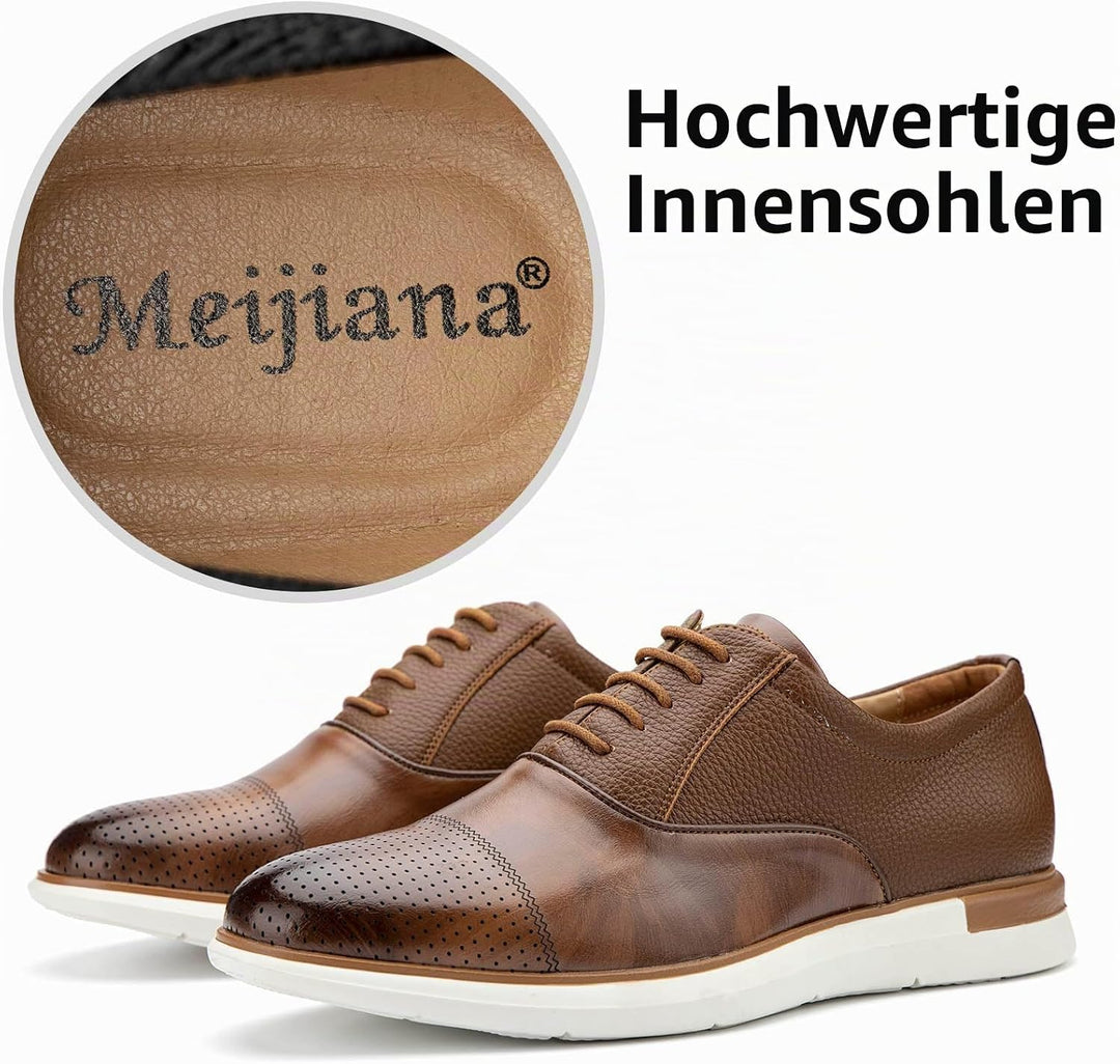 MEIJIANA Herren Oxfords Männer Businessschuhe Freizeit Schuhe Oxfords Herren Anzugschuhe Leder, Brau