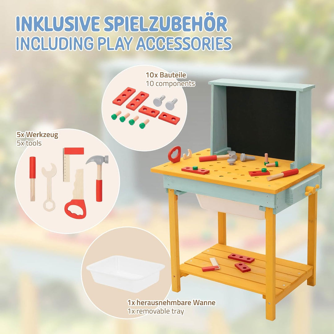 Joyz Werkbank Kinder Holz, Kinderwerkbank mit Tafel &amp; Zubehör, Werkzeugbank Kinder aus massivem Tann