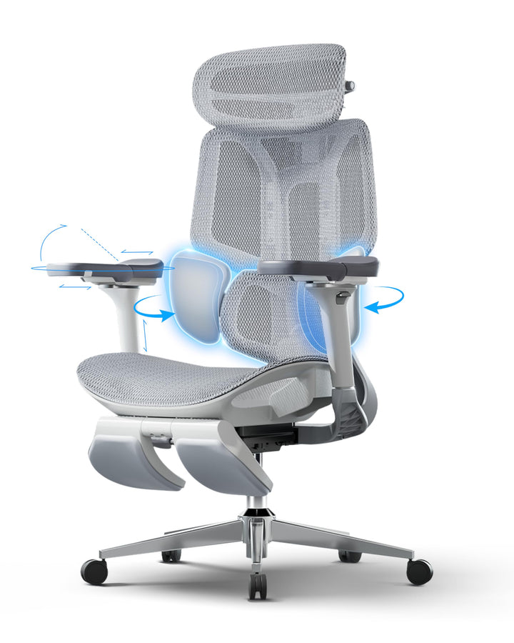 Hbada Ergonomischer Bürostuhl E3 Pro • 3-Zonen Lendenstütze • 4D Kopfstütze • 6D Armlehnen • Fussstü