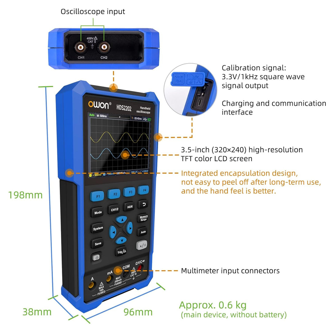 OWON HDS2202 Oszilloskop 2 in 1 Professionelles Handheld PC Oszilloskop, 20.000 Counts Digital Multi