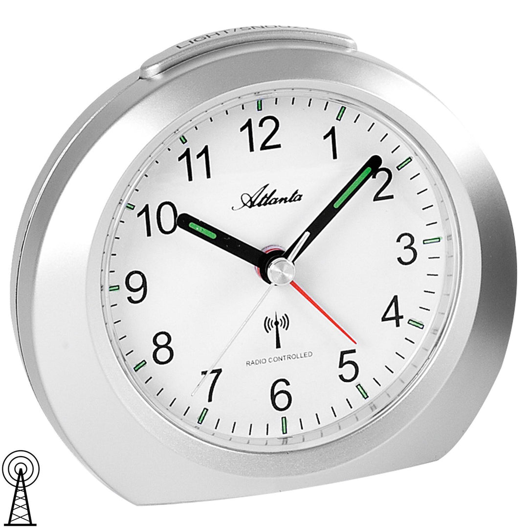 Funkwecker ohne Ticken mit Licht Snooze Leuchtzeiger Analog - 1856 (Silber), Silber