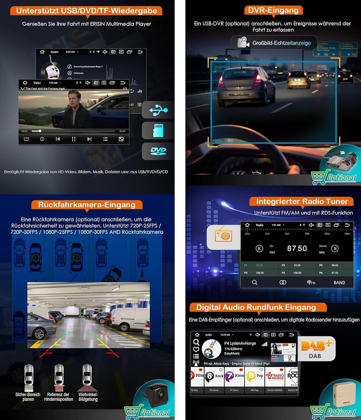 Erisin Android 14 DAB+ Autoradio 4GB+64GB Acht-Kern mit GPS Navigation Für Mercedes Benz E-Klasse W2