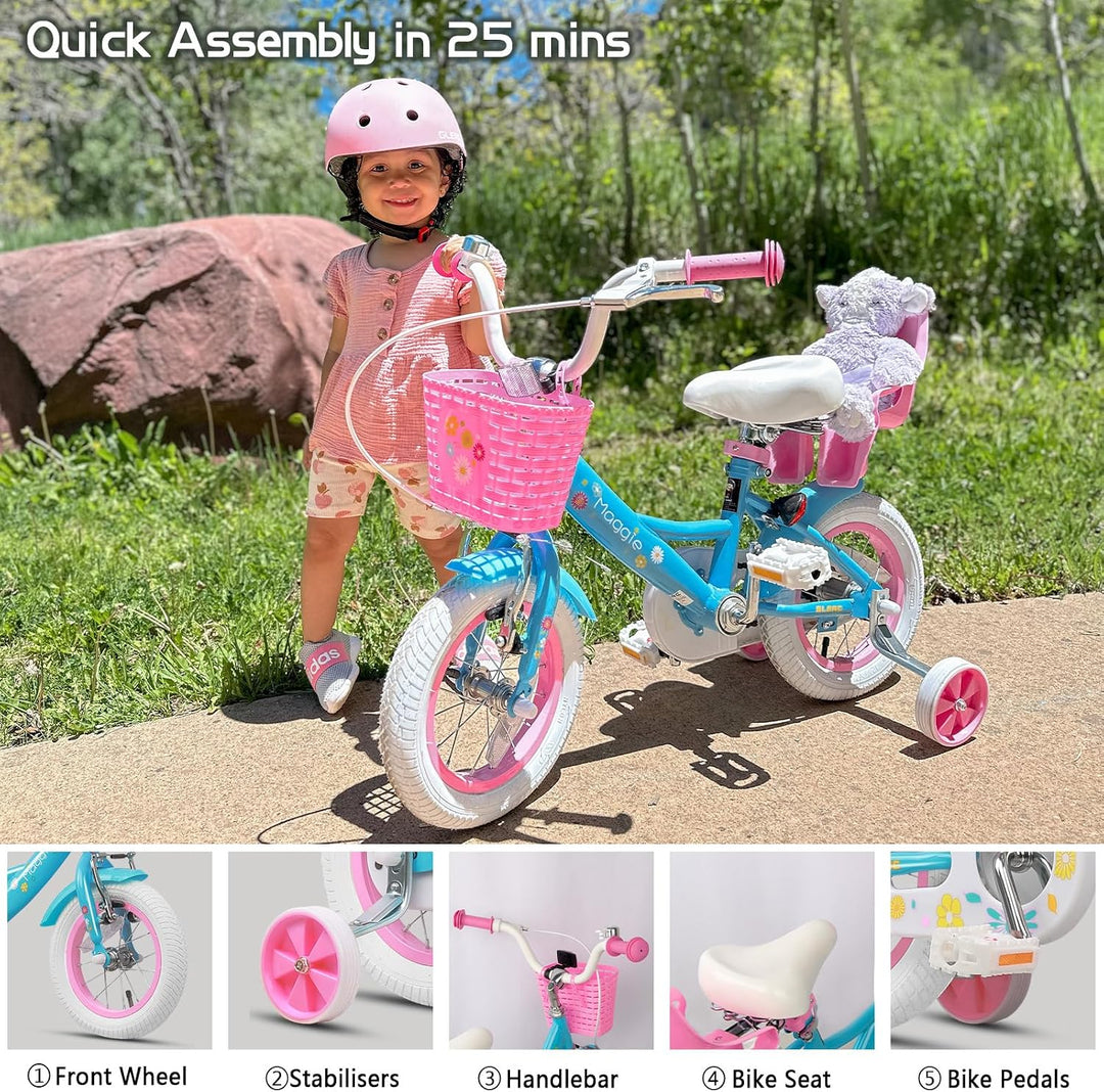 Glerc Maggie 12 14 16 20 Zoll KinderFahrrad für 2-12 Jahre Mädchenfahrrad alt mit Puppe-Sitz &amp; Stütz