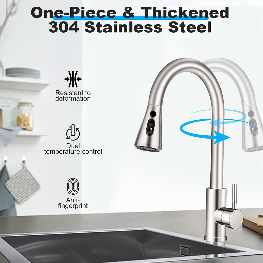 Wasserhahn Küche mit 3 Modi, Küchenarmatur mit 50cm Ausziehbarer Geschirrbrause, Edelstahl Heiss Kal