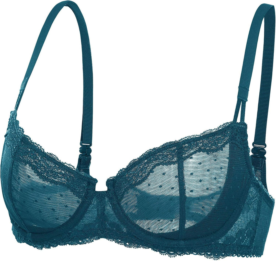 DOBREVA Balconette BH Damen mit Bügel Push Up Dirndl Spitze BHS Sexy Grosse Grössen Ungefüttert 70D