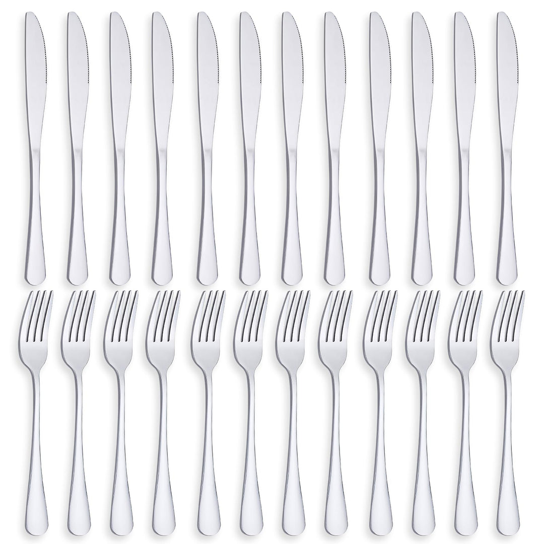 24 Stück Messer und Gabelsets, Besteck Set 12 Personen, Gabeln 12 Stück/Tafelmesser 12 Stück, Spülma