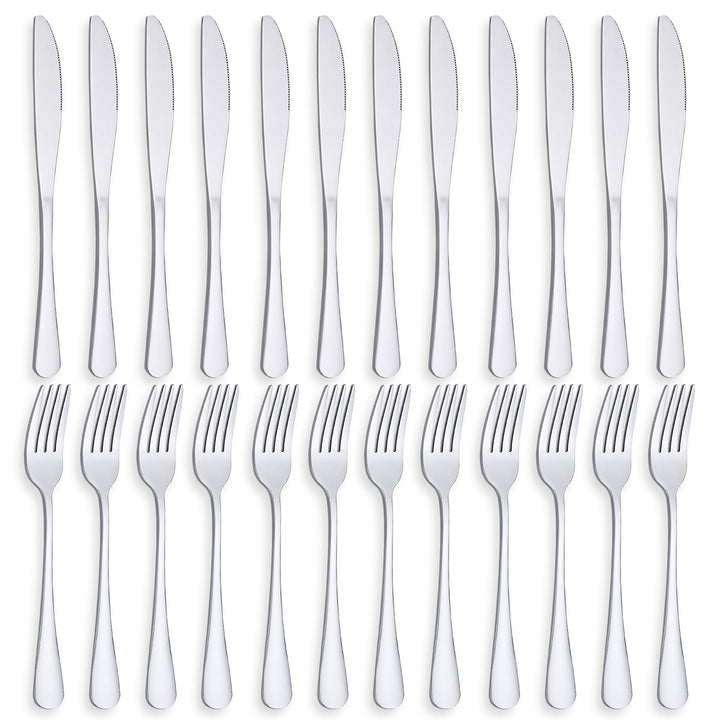 24 Stück Messer und Gabelsets, Besteck Set 12 Personen, Gabeln 12 Stück/Tafelmesser 12 Stück, Spülma