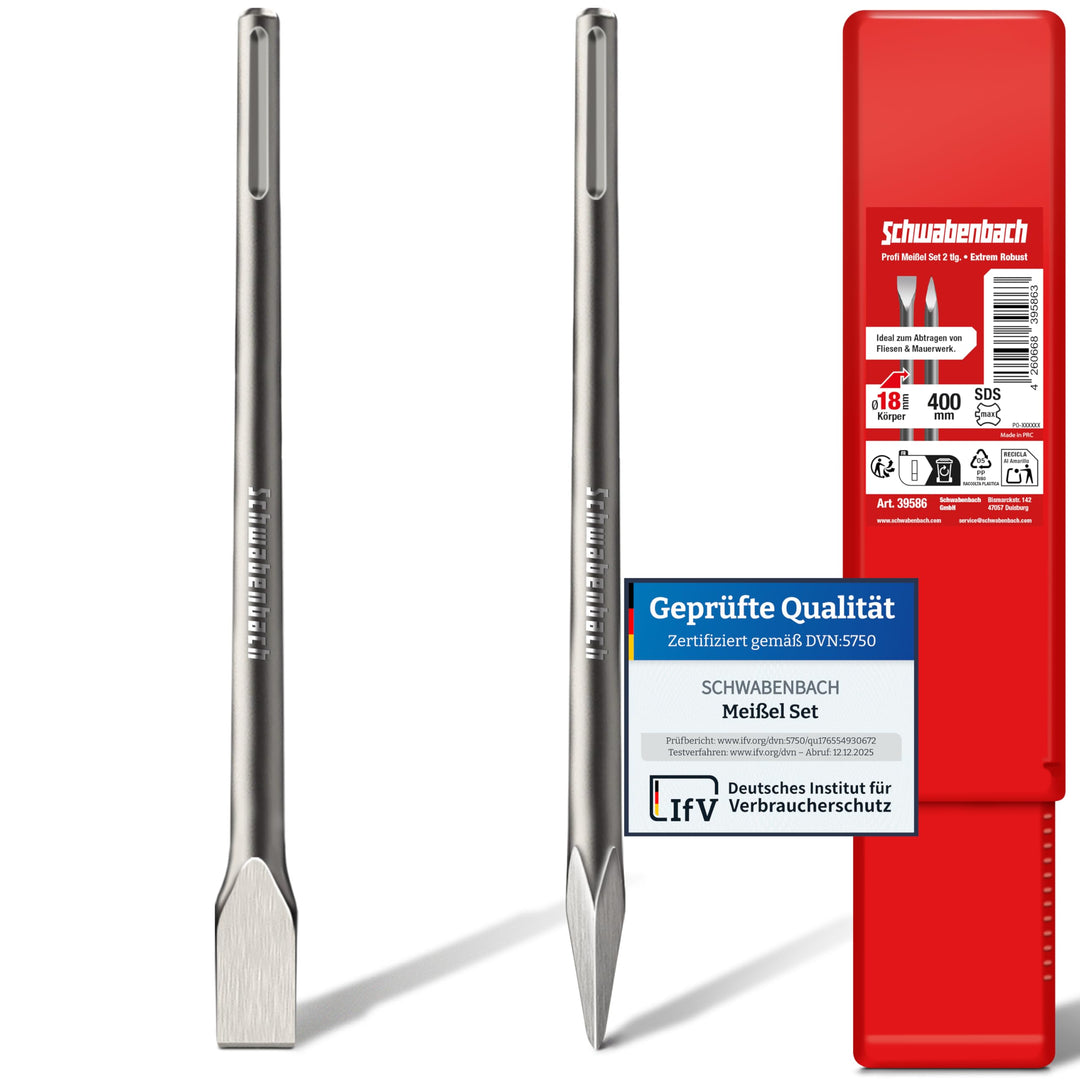 SCHWABENBACH ® SDS MAX Meissel Set 400mm 2tlg. – Flachmeissel 25mm & Spitzmeissel – EXTREM ROBUST– I