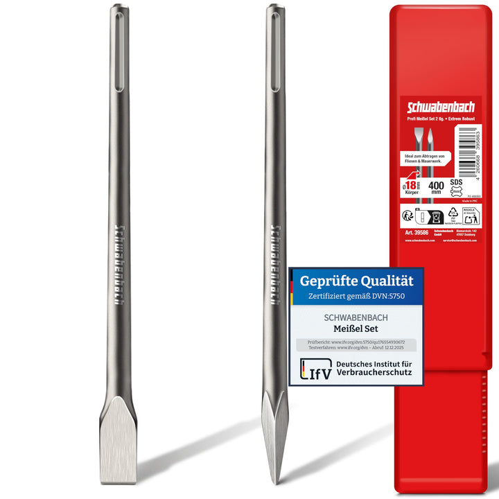 SCHWABENBACH ® SDS MAX Meissel Set 400mm 2tlg. – Flachmeissel 25mm & Spitzmeissel – EXTREM ROBUST– I