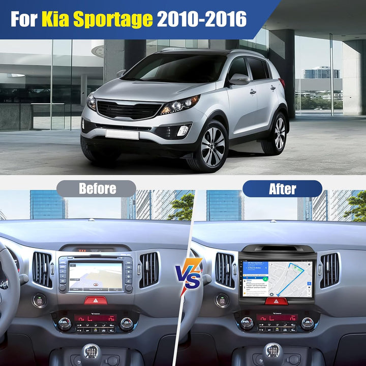 CAMECHO Android 15 Qualcomm 8-Kern 4+64G Autoradio für Kia sportage 2010-2016 mit Rückfahrkamera, 9