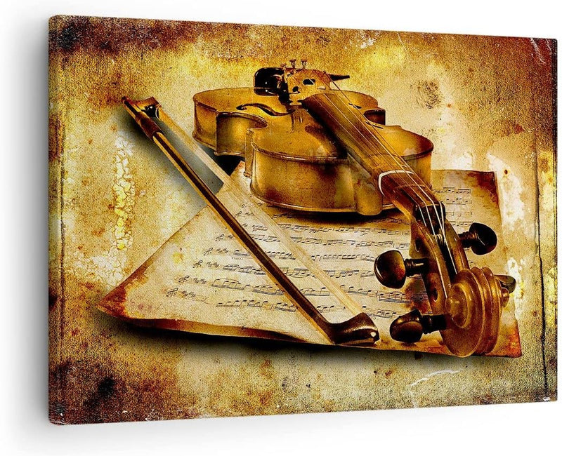 Bilder auf Leinwand Violine Instrument Notizen Leinwandbild 70x50cm Wandbilder Dekoration Wohnzimmer