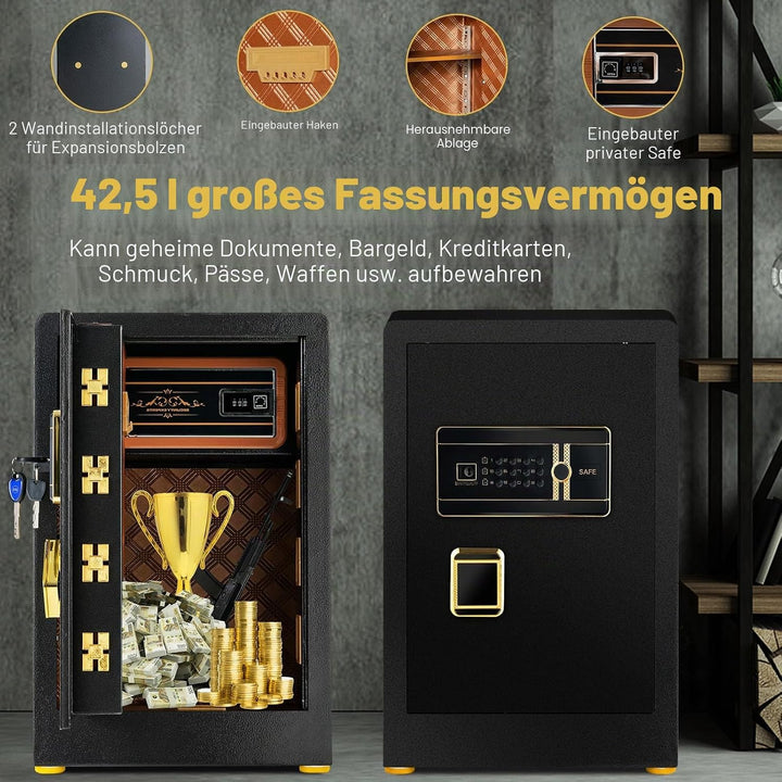 LIFEZEAL 42,5L Schranktresor, Safe Tresor mit Lock Box, Möbeltresor Wandtresor mit verstellbares Fac