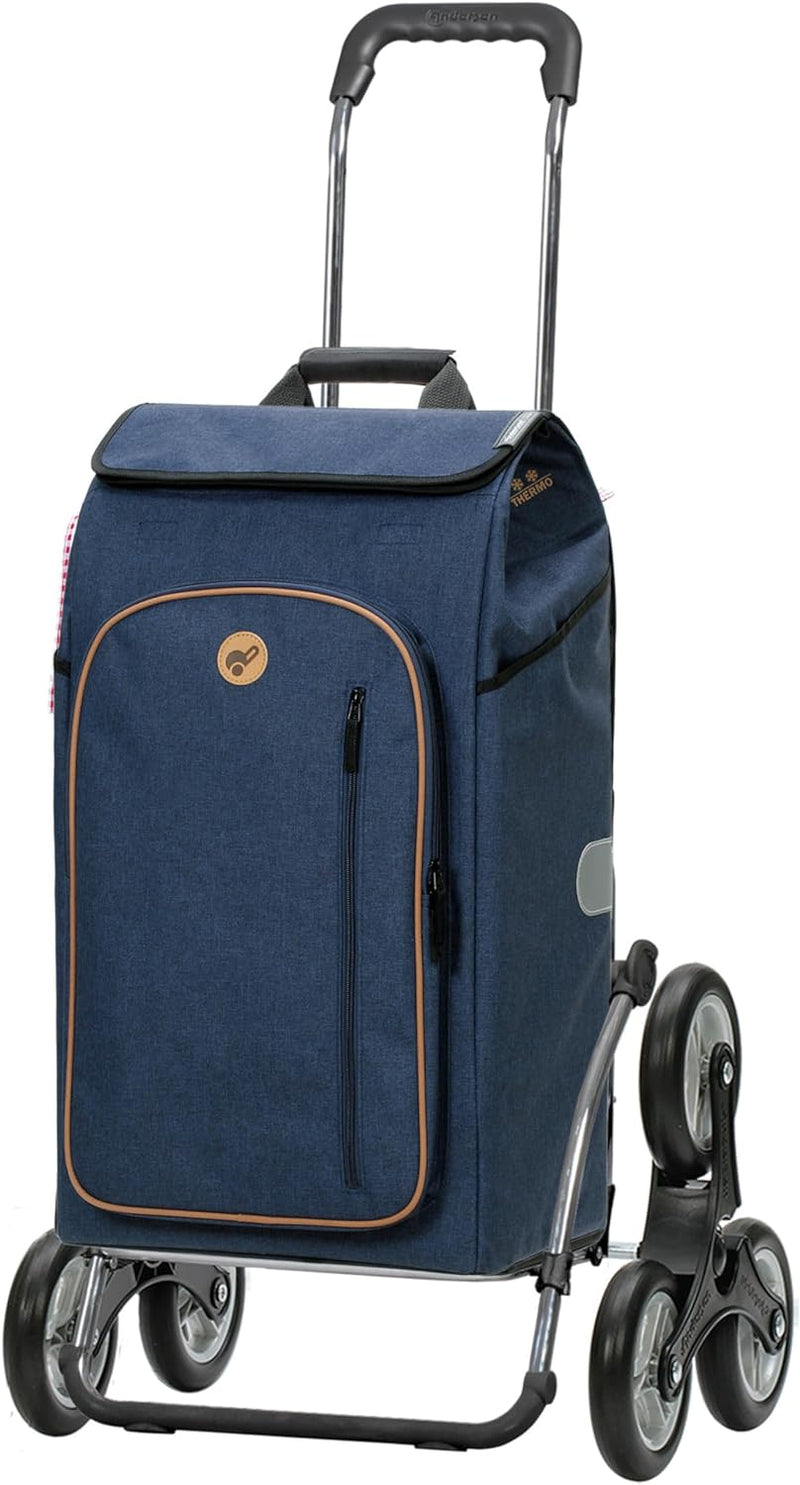 Andersen Einkaufstrolley Royal als Treppensteiger und 61 Liter Einkaufstasche Folke blau mit Kühlfac