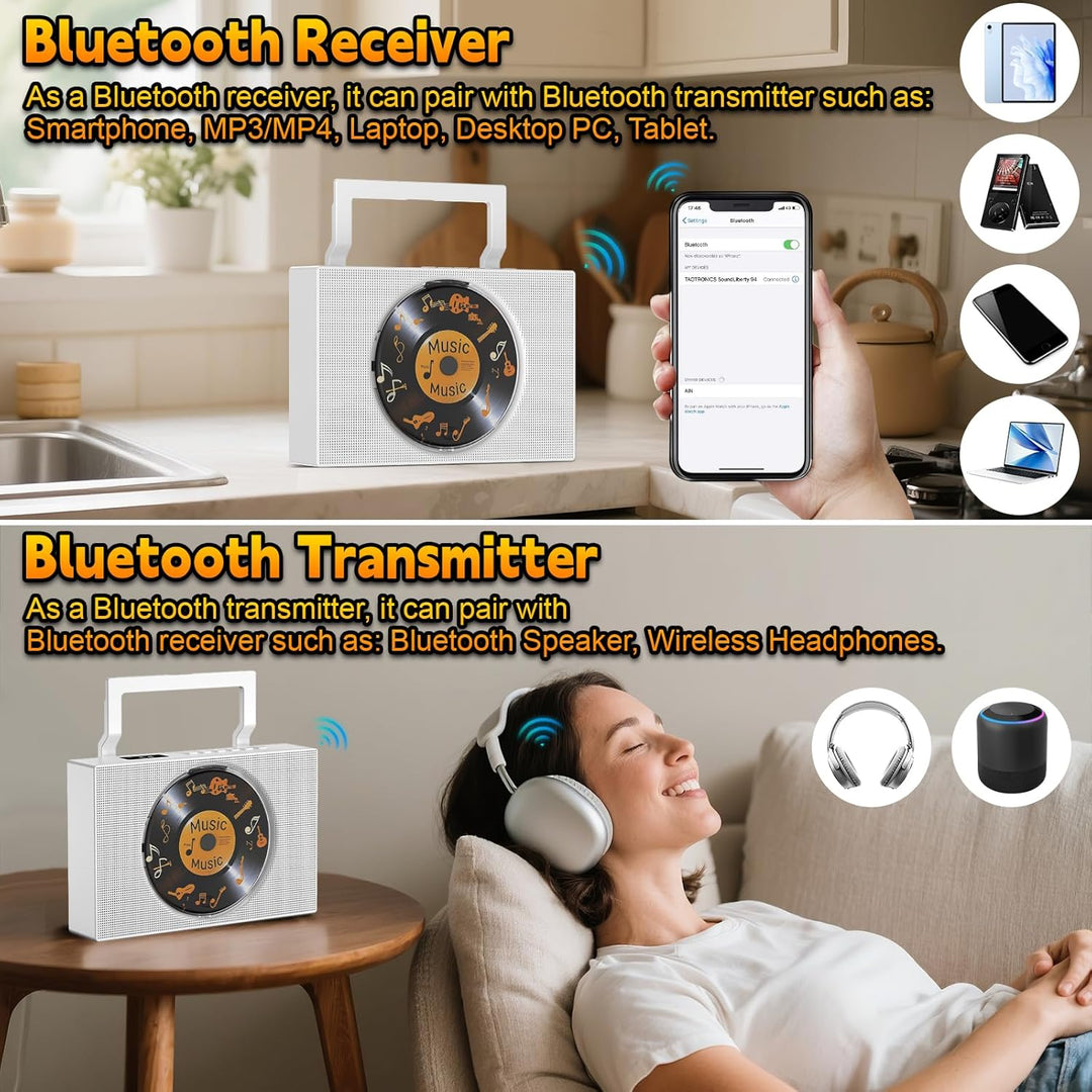 Gueray CD-Player mit Radio: Bluetooth CD Player mit Griff, CD-Spieler Lautsprechern, Display, Fernbe