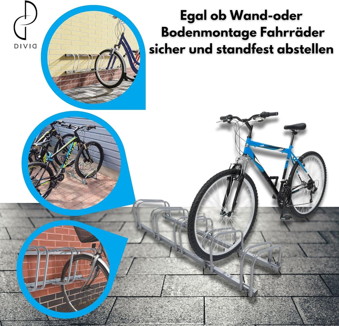 DIVID® Fahrradständer für Fahrräder, Mehrfachständer, 37cm Abstand zwischen den Rädern,Boden oder Wa