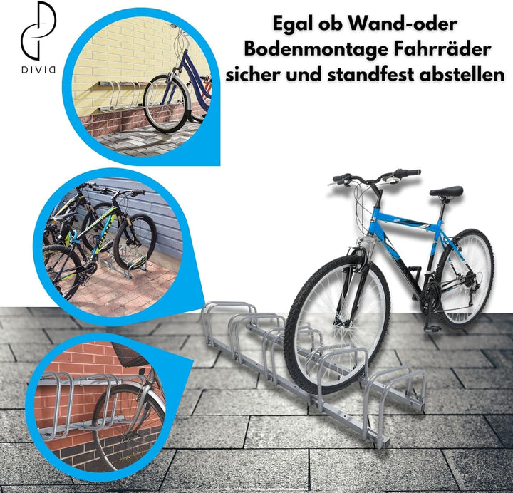DIVID® Fahrradständer für Fahrräder, Mehrfachständer, 37cm Abstand zwischen den Rädern,Boden oder Wa