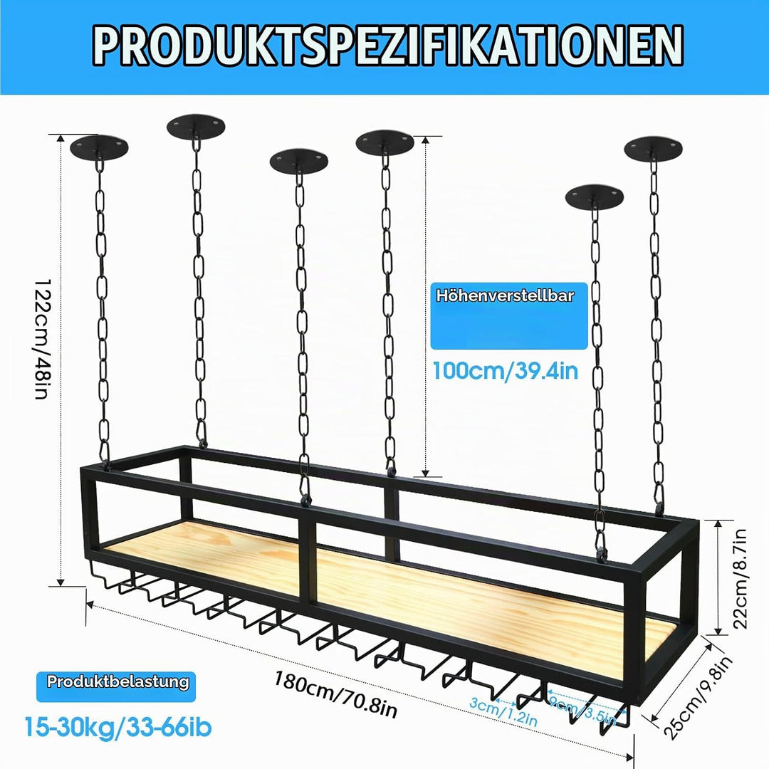 Deckenregal Weinregal mit Glashalter, Hängend Metall Weinflaschenhalter, Industrielle Decke Weinrega
