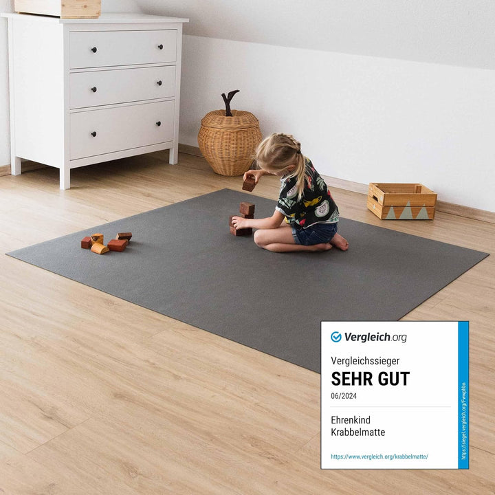 Ehrenkind® Made in Germany Anti-Rutsch Krabbelmatte Oeko-Tex Matten Grösse 120x120cm GRAU 120x120 cm