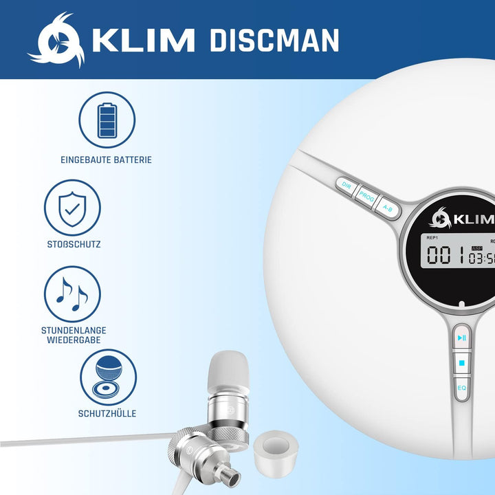 KLIM Discman - Tragbarer CD Player mit eingebautem Akku, inklusive KLIM Fusion Kopfhörer. Kompakter