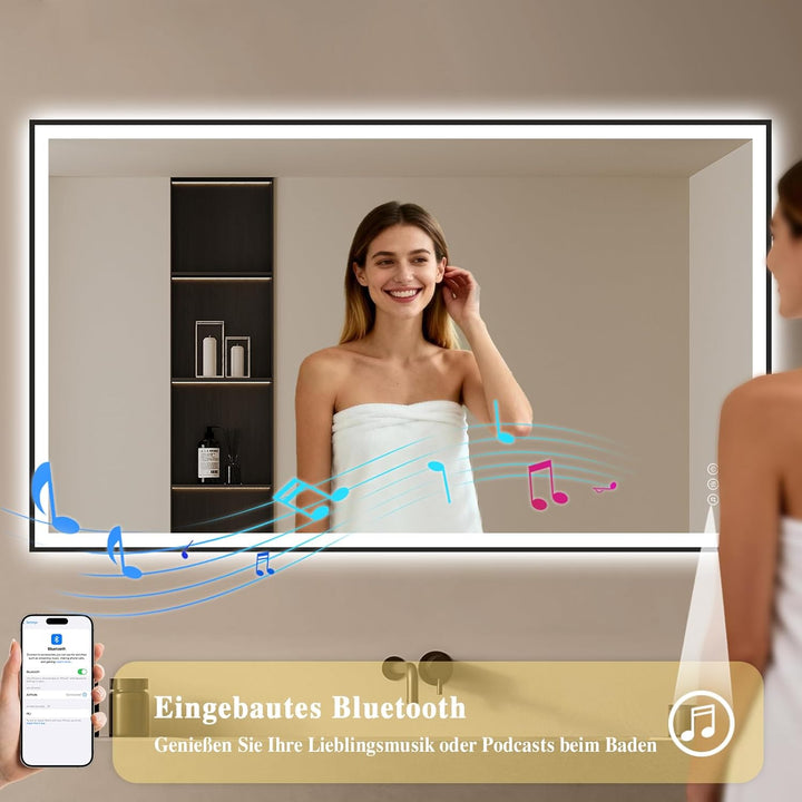 Badspiegel-mit-Beleuchtung 120x70cm - LED Badezimmerspiegel mit Bluetooth - Badezimmer Spiegel mit B
