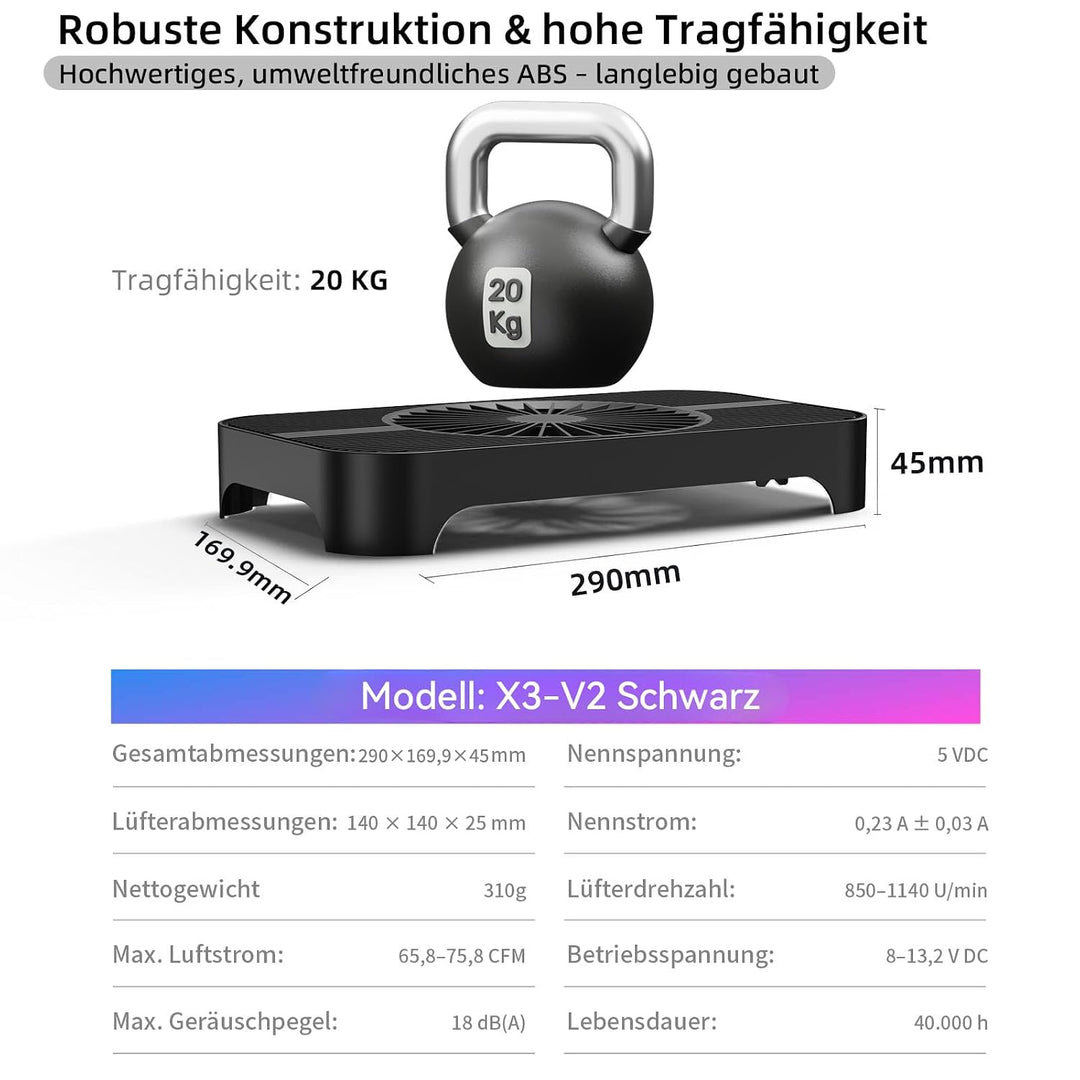 X3-V2 Router-Kühler, 140 mm USB-Lüfter mit 3 Stufen, Schwarz