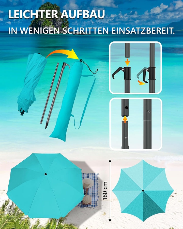 4smile Sonnenschirm Strand SunnyJoy Ø 200 cm, 3er Set - Strandschirm mit UV Schutz 50+, inkl. Sonnen