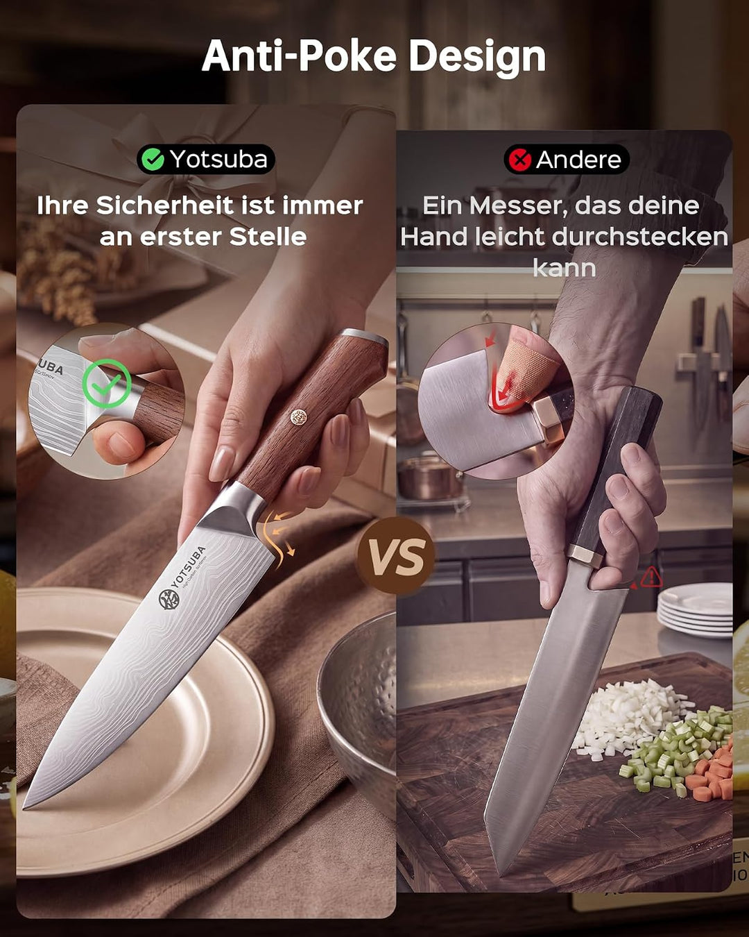 YOTSUBA Messerset Scharfes Küchenmesser Set aus hochwertigem Carbon Edelstahl Profi Kochmesser Set 7