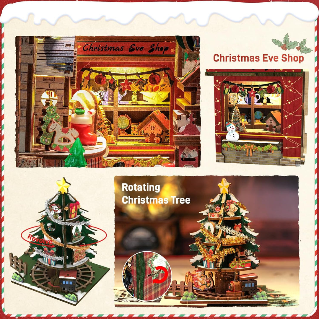 CUTEBEE Book Nook Weihnachten - DIY Miniatur Haus Selber Bauen,Holzkunst Buchstützen, Modell Kits fü