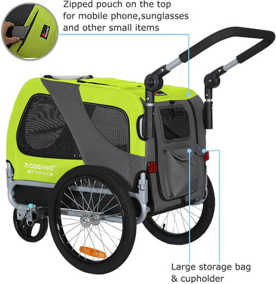 DOGGYHUT® Premium MEDIUM Hundefahrradanhänger & Jogger 2in1 Fahrradanhänger 80104 (Grün)