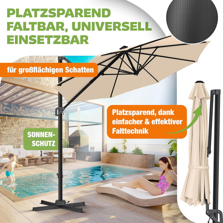 KESSER® Sonnenschirm Ampelschirm SUN Rund XL Ø330 cm Inkl. Abdeckung + Windsicherung 7-Fach Verstell