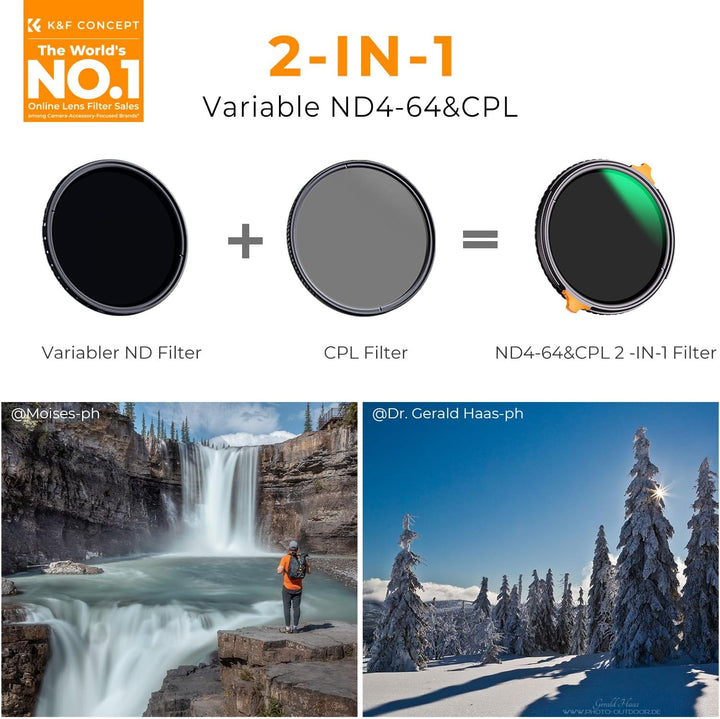 K&F Concept Nano-X ND Filter 77mm CPL&ND4-ND64 2 in 1 multifunktionaler Graufilter und CPL Filter Po