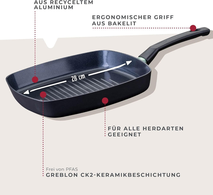 Fackelmann Grillpfanne Brandao - Ø 26 cm aus recyceltem Aluminium, PFAS-freie Keramikbeschichtung, e