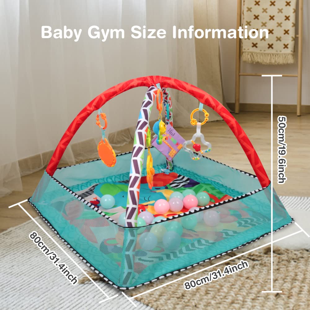 3 in 1 Schildkröte Spieldecke Baby Spielmatte mit Spielbögen Bälle Bällebad Krabbeldecke Erlebnisdec
