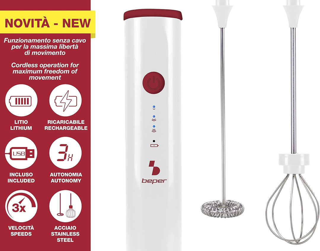 BEPER P102SBA008 Milchaufschäumer USB Cappuccino maker - Milchaufschäumer Stab mit Schneebesen