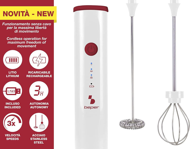 BEPER P102SBA008 Milchaufschäumer USB Cappuccino maker - Milchaufschäumer Stab mit Schneebesen