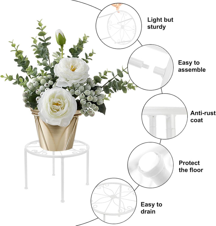 4er Set Blumenhocker Metall für innen, Weiss Blumenbank Blumentopf Wohnzimmer Blumenregal Balkon, Ga