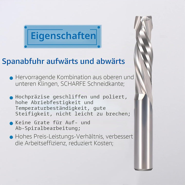 EU_HOZLY 1/8-Zoll-Schaft mit 1/8-Zoll-Schneiddurchmesser Hartmetall-Schaftfräser Up- und Down-Cut-Ko