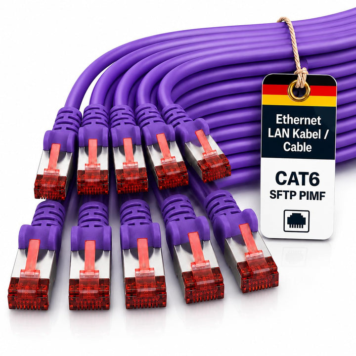1aTTack.de 10x 5m - Cat 6 Netzwerk-Kabel Patch-Kabel Cat6 RJ45 SFTP - Viola