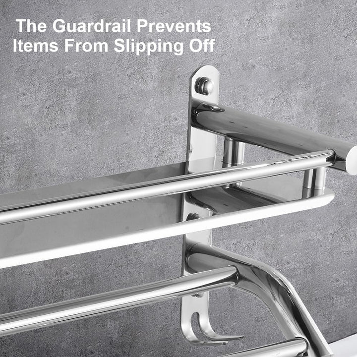 HONPHIER®Handtuchhalter Chrom Handtuchstangen Edelstahl mit Regal und Haken Handtuchstange Bad 59 cm