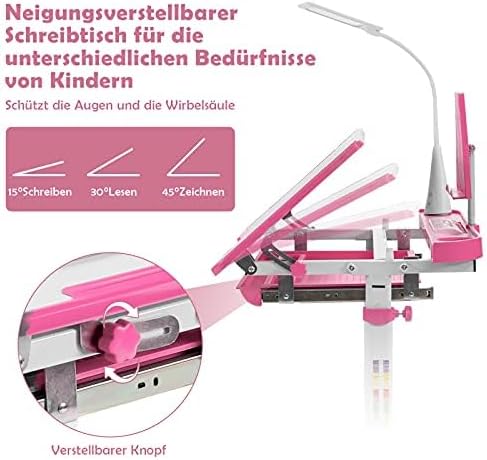 Generisch Kindertisch und Stuhl mit Bücherständer & LED-Licht, höhenverstellbarer Kinderschreibtisch