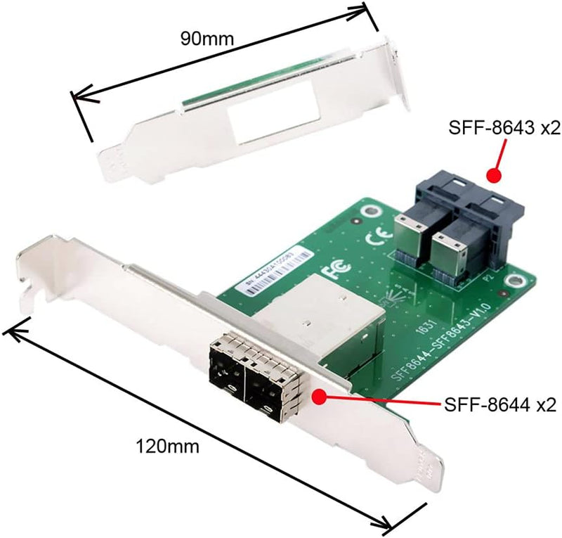 NFHK Dual-Ports Mini SAS HD SFF-8644 auf interne SAS HD SFF-8643 PCBA Buchse Adapter mit Low-Profile