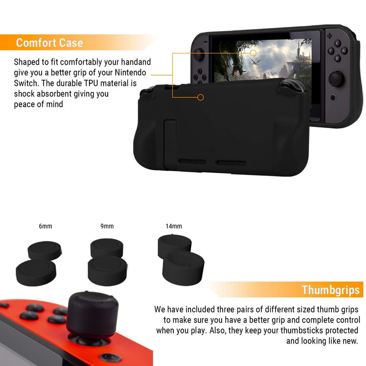 Switch Accessories Bundle - Orzly Geek Pack for Nintendo Switch: Case & Screen Protector, Joycon Gri
