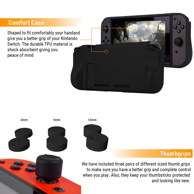 Orzly Switch Accessories Bundle Geek Pack for Nintendo Switch: Case & Screen Protector, Joycon Grips