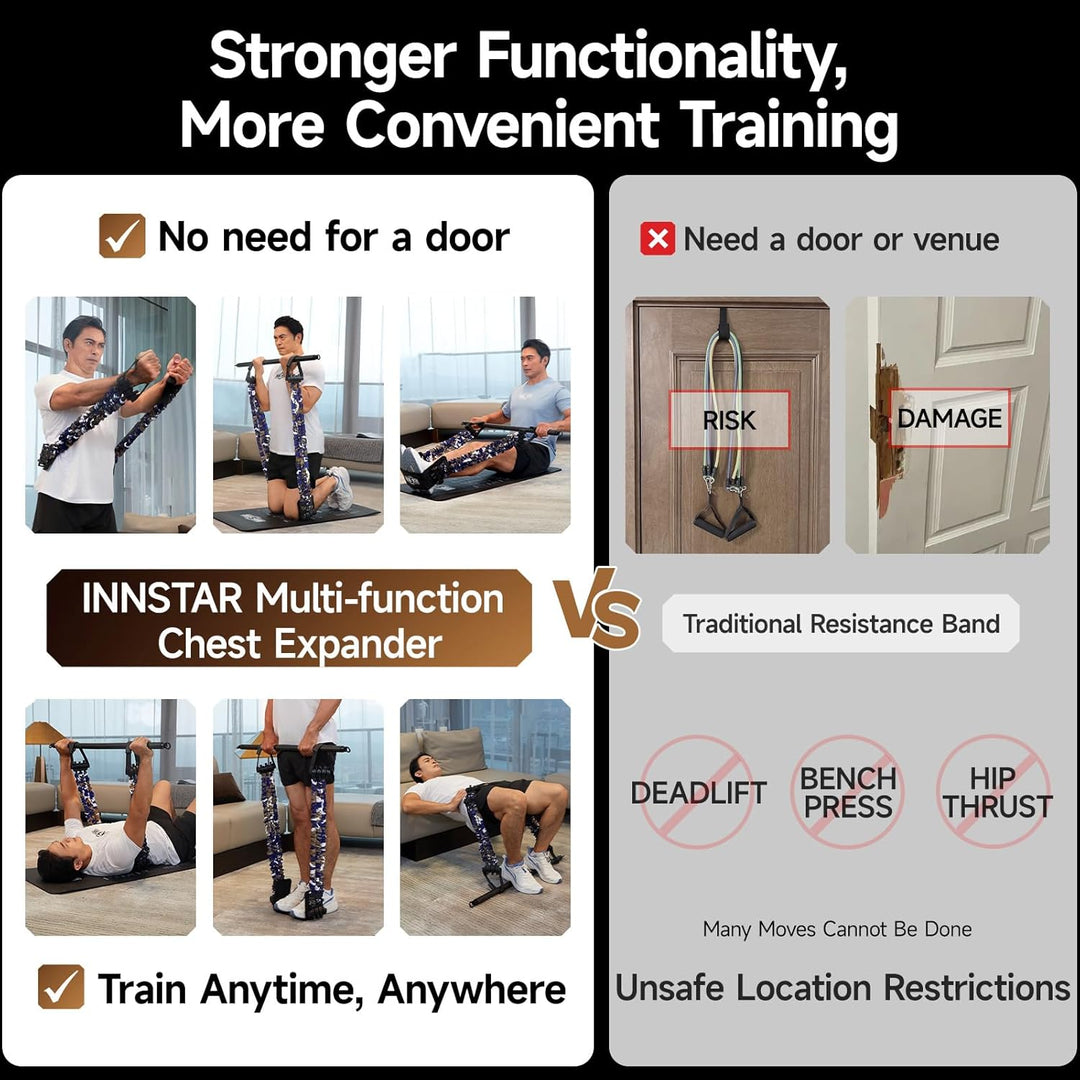 INNSTAR Tragbares Bankdrücken Widerstandsbänder mit Stange, Verstellbare Bench Press Resistance Band