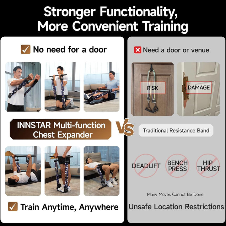 INNSTAR Tragbares Bankdrücken Widerstandsbänder mit Stange, Verstellbare Bench Press Resistance Band