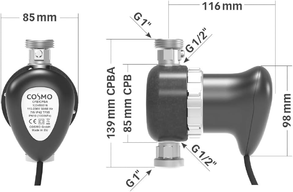 COSMO Zirkualtionspumpe Trinkwasser Brauchwasserpumpe inkl. Energiespar-Funkssteckdose mit 2 Sendern