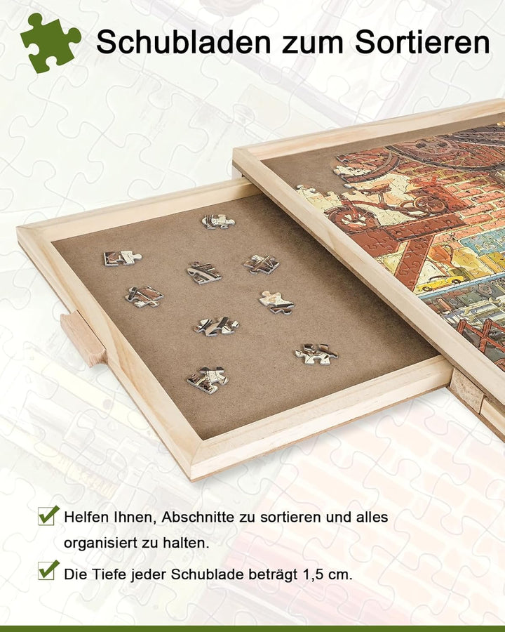 1000 Teile rotierendes Puzzlebrett mit 6 Schubladen und Abdeckung, 73 x 53,2 cm tragbarer Holzpuzzle