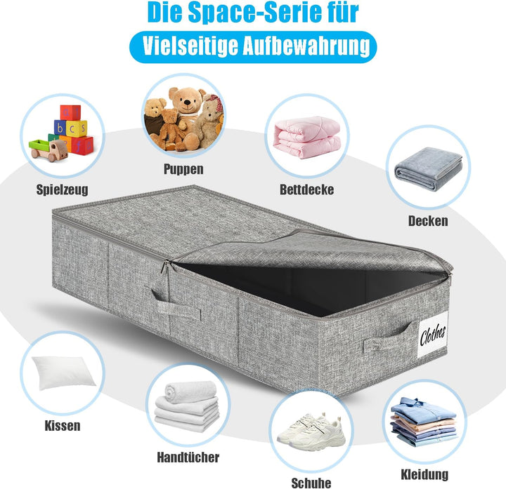 Unterbett Aufbewahrungsbox mit Deckel, 3 Stück Faltbar Unterbettkommode, Waschbar Kleideraufbewahrun