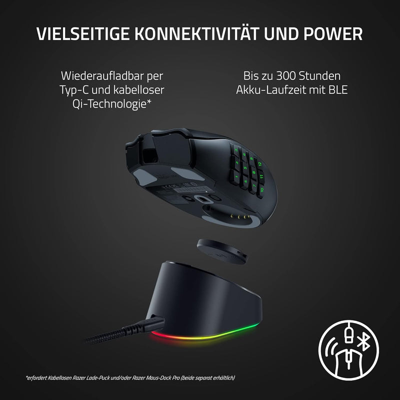 Razer Naga V2 Pro - Kabellose MMO-Gaming-Maus (HyperScroll Pro Rad, Anpassungsfähigkeit und Kontroll